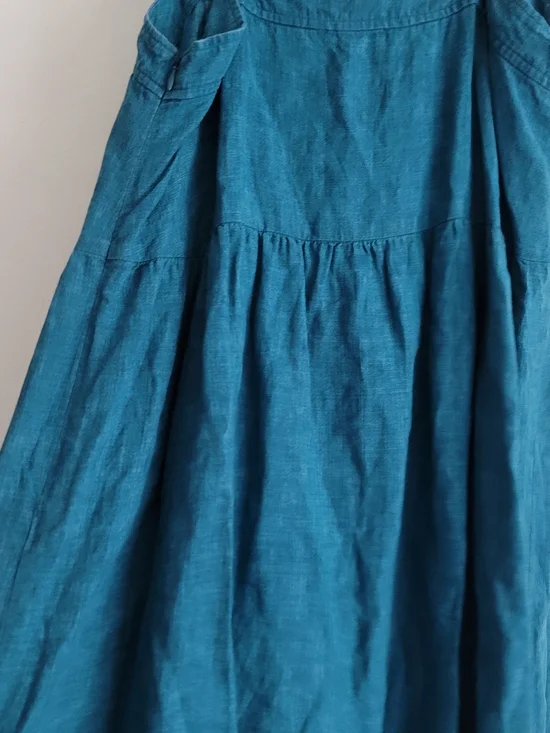 Eileen Fisher XXS Organic Linen Tiered Midi Dress Blue Square Neck Summer Beach - Picture 6 of 9